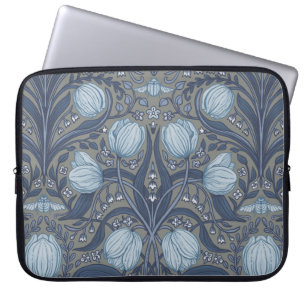Housse Pour Ordinateur Portable Tulipes rétro nouveau en bleu et étain