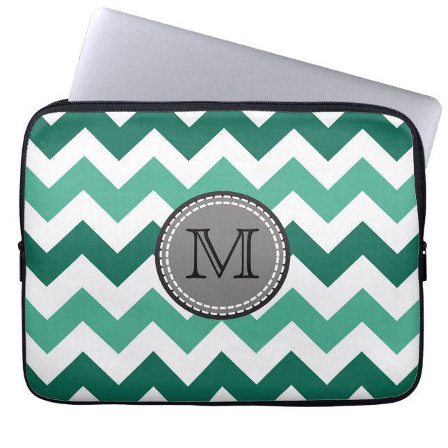 Housse Pour Ordinateur Portable Turquoise et Mint Chevron Zigzag Monogram (Devant)