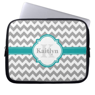 Housse Pour Ordinateur Portable Turquoise Grey Chevron Motif & Quatrefoil marocain