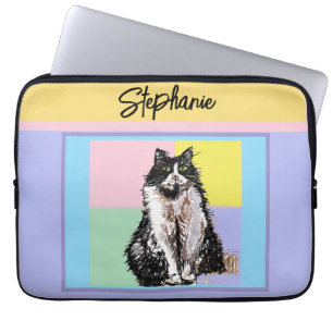 Housse Pour Ordinateur Portable Tuxedo Chat Pastel Couleurs Rose Girls Nom
