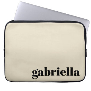 Housse Pour Ordinateur Portable Typographie en gras noir et beige Nom personnalisé