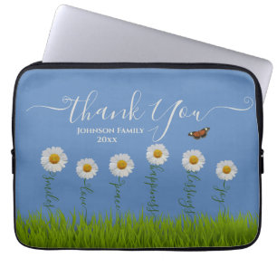 Housse Pour Ordinateur Portable Typographie moderne de Merci Floral Blue Daisy