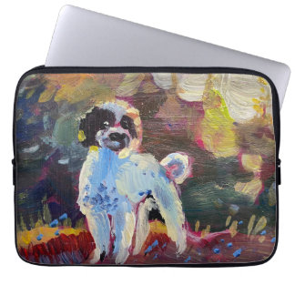 Housse Pour Ordinateur Portable Un caniche noir et blanc joyeux