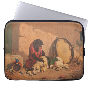 Housse Pour Ordinateur Portable Un Singe Et Un Chien Avec Un Grand Tambourin