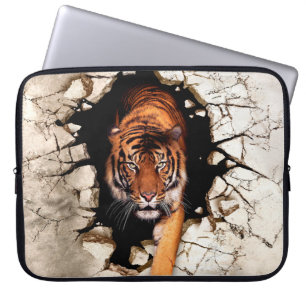 Housse Pour Ordinateur Portable Un tigre d'image 3d émerge des wallti détruits