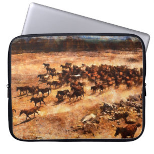 Housse Pour Ordinateur Portable Un troupeau de chevaux sauvages en course. OEuvre
