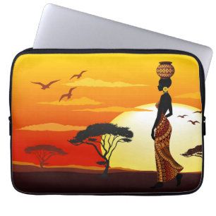Housse Pour Ordinateur Portable Une belle femme africaine Silhouette sur les solei