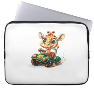 Housse Pour Ordinateur Portable Une Jolie Giraffe En Voiture Sur La Route, Avec Un