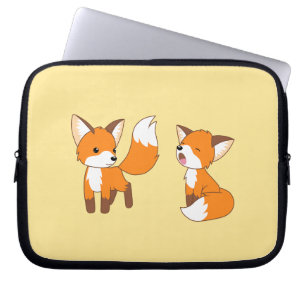 Housse Pour Ordinateur Portable Une paire de mignons petits renards sur le jaune