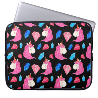 Housse Pour Ordinateur Portable Unicorne, cristaux : magique motif aquarelle.