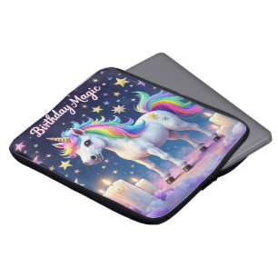 Housse Pour Ordinateur Portable Unicorne lunaire avec arc en ciel Anniversaire Mag