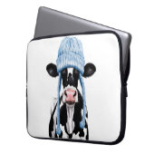 Housse Pour Ordinateur Portable Vache dans un casquette. (devant gauche)