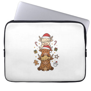 Housse Pour Ordinateur Portable Vache des Highlands de Noël Gravure Vintage Des