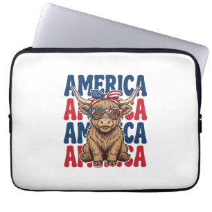 Housse Pour Ordinateur Portable Vache des Highlands patriotique Amérique Vintage C