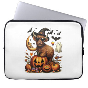 Housse Pour Ordinateur Portable Vache des Highlands sur citrouille Halloween