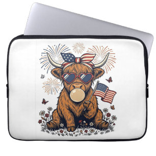 Housse Pour Ordinateur Portable Vache écossaise patriotique Bubblegum Gravure vint
