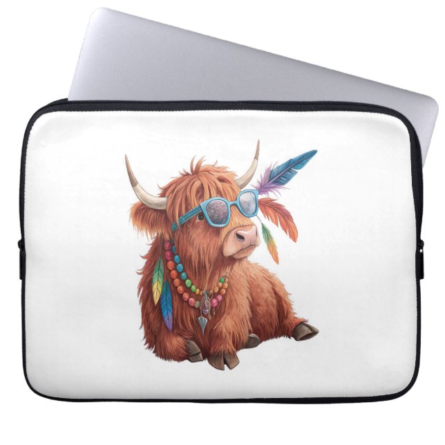 Housse Pour Ordinateur Portable Vache Highland, Vache Cool, Sunglass (Devant)
