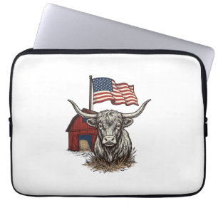 Housse Pour Ordinateur Portable Vache Longhorn Patriotique et Conception Vectoriel