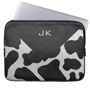 Housse Pour Ordinateur Portable Vache noire et blanche monogramme