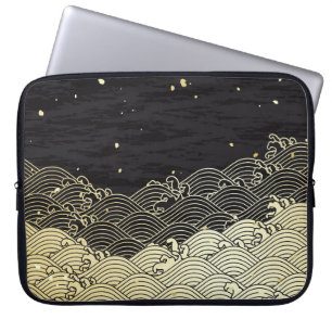 Housse Pour Ordinateur Portable Vague dorée, texture papier.