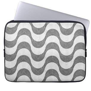 Housse Pour Ordinateur Portable vagues noires et blanches en pavé portugais