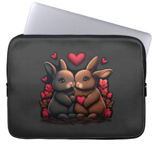 Housse Pour Ordinateur Portable Valentine's Day Bunny Bliss, Love Hearts et Roses