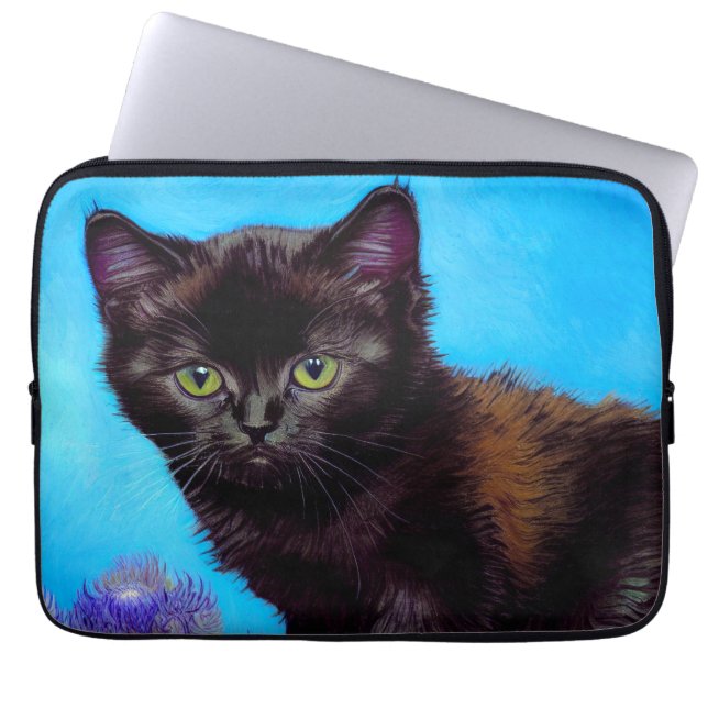 Housse Pour Ordinateur Portable Van Gogh Chat et fleurs (Devant)
