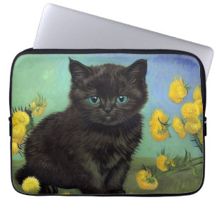 Housse Pour Ordinateur Portable Van Gogh Chat noir Fleurs jaunes