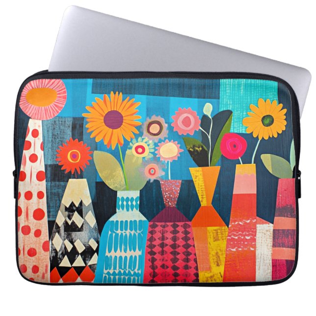 Housse Pour Ordinateur Portable Vase de fleurs abstrait moderne, (Devant)