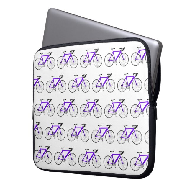 Housse Pour Ordinateur Portable Vélo Violet Sur Blanc (devant gauche)