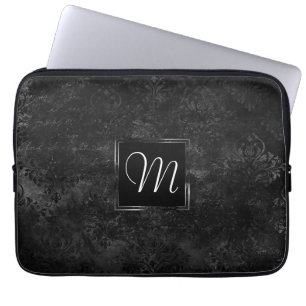 Housse Pour Ordinateur Portable Velvety Onyx Damask Black Vampy Grunge personnal