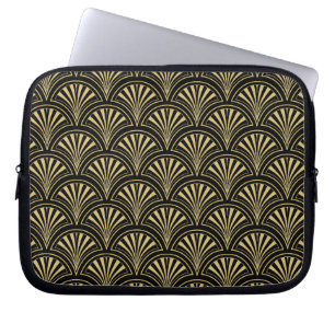 Housse Pour Ordinateur Portable Ventilateur noir et or Posh Deco Motif