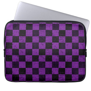 Housse Pour Ordinateur Portable Vérifications rustiques, violet et noir