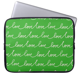 HOUSSE POUR ORDINATEUR PORTABLE VERT CLAIR AVEC SCRIPT D'AMOUR BLANC