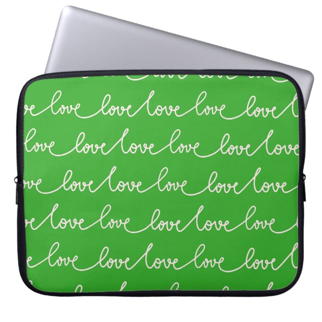 HOUSSE POUR ORDINATEUR PORTABLE VERT CLAIR AVEC SCRIPT D'AMOUR BLANC (Devant)