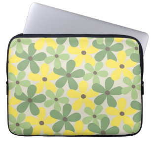 Housse Pour Ordinateur Portable Vert jaune rétro Y2K les années 70 Fleur Motif