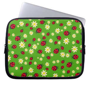 Housse Pour Ordinateur Portable vert mignon de motif de fleur de coccinelle et de