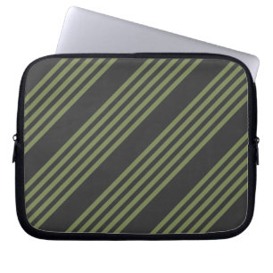 Housse Pour Ordinateur Portable Vert olive et charbon de bois cinq bandes motif