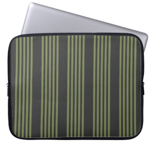 Housse Pour Ordinateur Portable Vert olive et charbon de bois cinq bandes motif