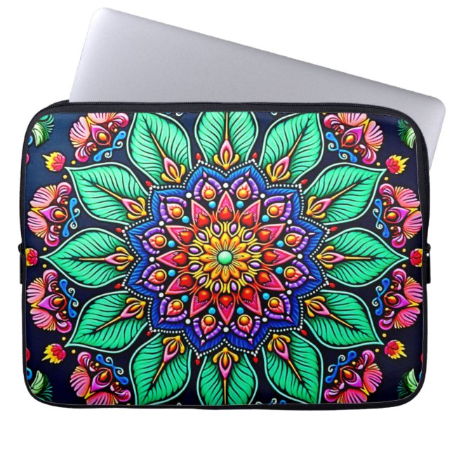 Housse Pour Ordinateur Portable Vibrant Floral Mandala Art (Devant)