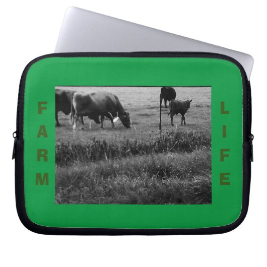 Housse Pour Ordinateur Portable Vie agricole, famille de vaches (Devant)