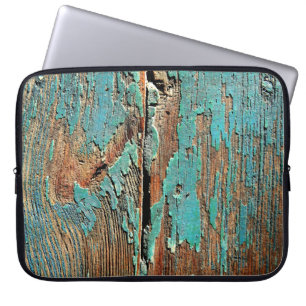 Housse Pour Ordinateur Portable Vieille peinture bleue sur le bois