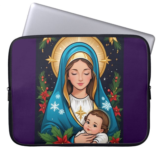 Housse Pour Ordinateur Portable Vierge catholique chrétienne Marie Noël (Devant)