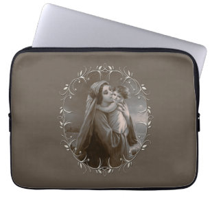 Housse Pour Ordinateur Portable Vierge vintage et enfant avec cadre argenté
