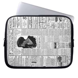 Housse Pour Ordinateur Portable Vieux journal noir et blanc, rétro annonce vintag