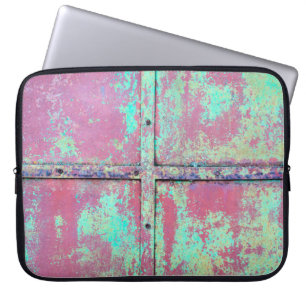 Housse Pour Ordinateur Portable Vieux mur peint en vert avec une texture rouille.