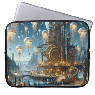 Housse Pour Ordinateur Portable Ville ancienne futuriste Steampunk avec méduses