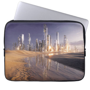 Housse Pour Ordinateur Portable Ville de science-fiction futuriste reflétée dans l