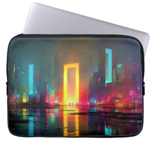 Housse Pour Ordinateur Portable Ville futuriste avec portail néon radieux