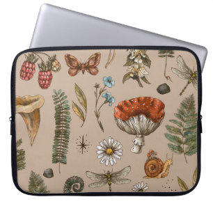 Housse Pour Ordinateur Portable Vintage bois nature motif sans couture. Amanita